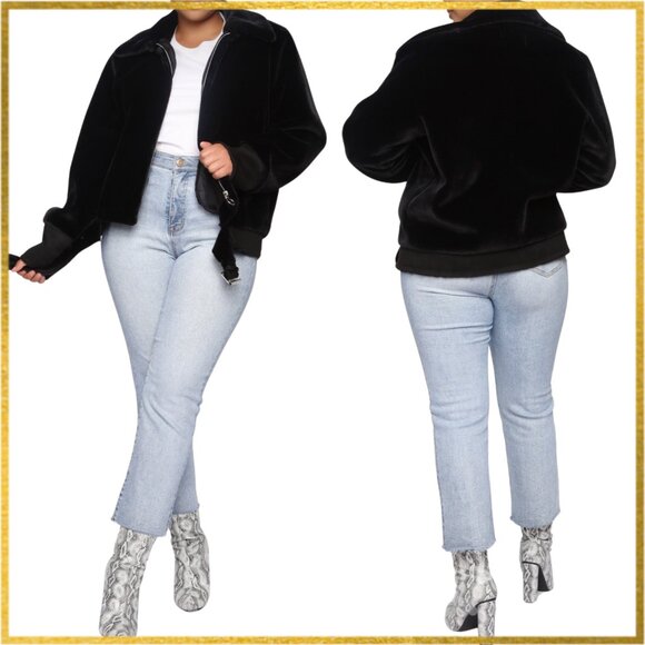 NWT Fashion Nova Curve Black Faux Fur Moto Jacket Belted Plus Size 2X - Picture 2 of 4